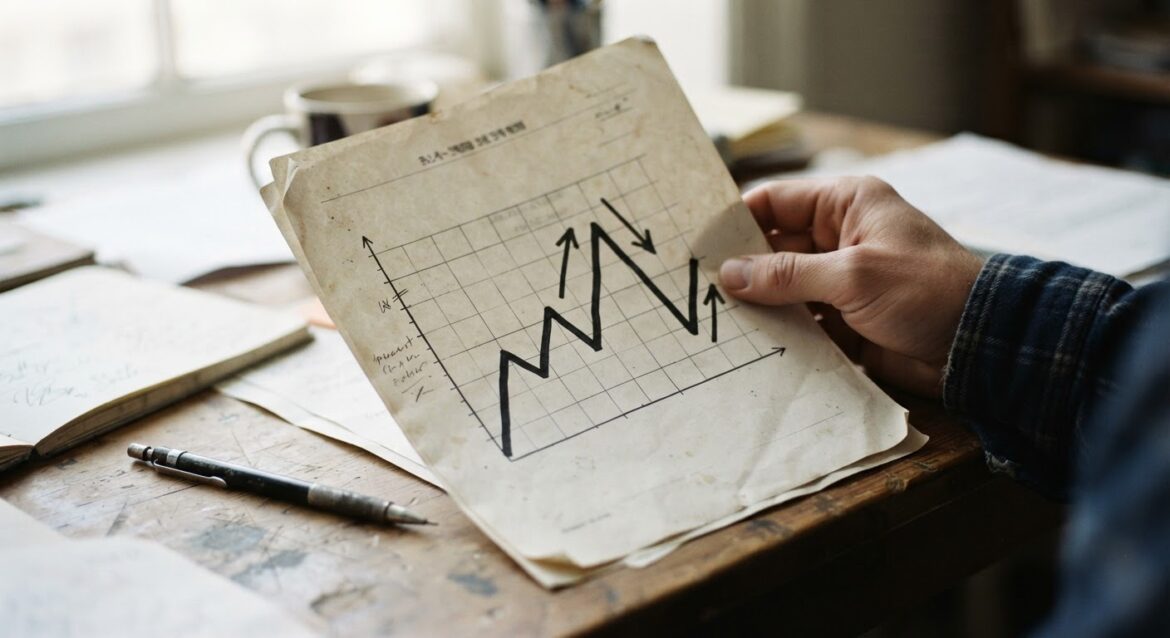 a simple upward and downward arrow graph on a printed document